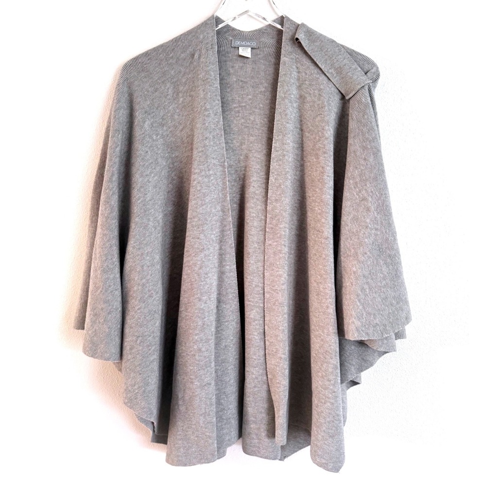 Demdaco | Cozy Knit Soft Grey Open Front Shawl Poncho Wrap